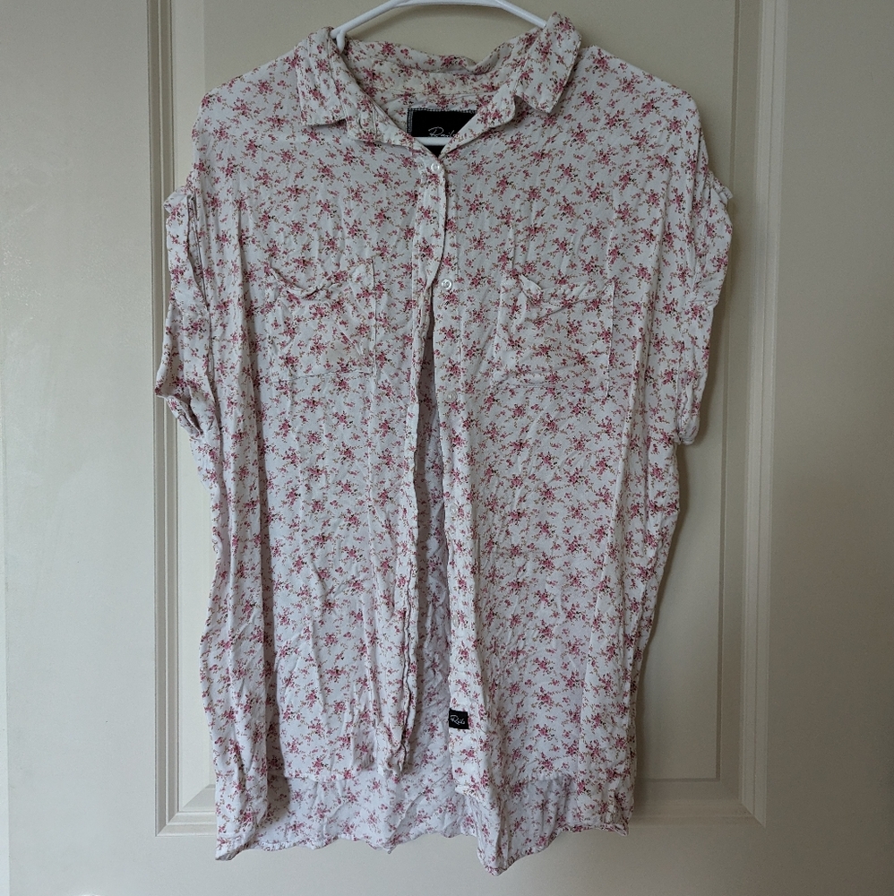 Cap-sleeve Button-down Floral Blouse